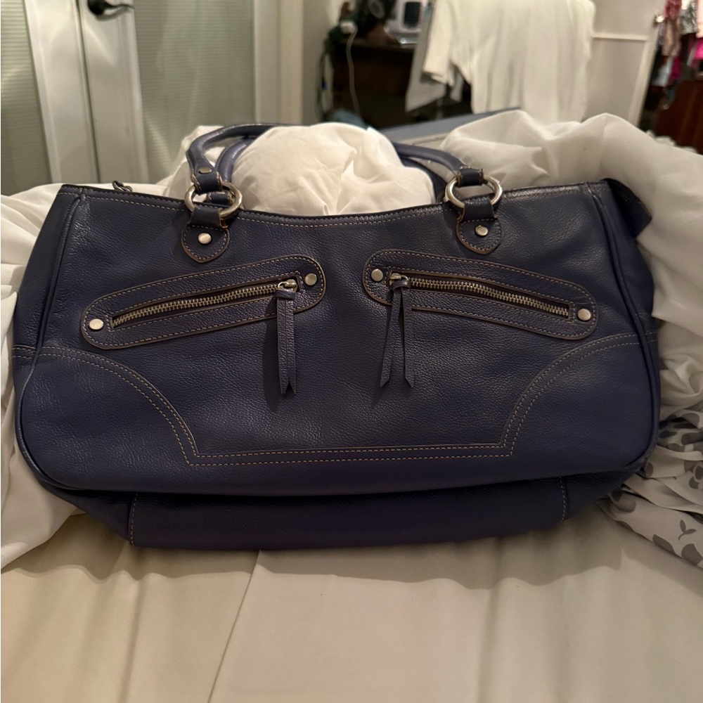 Designer Purple /Blue Leather Handbag
